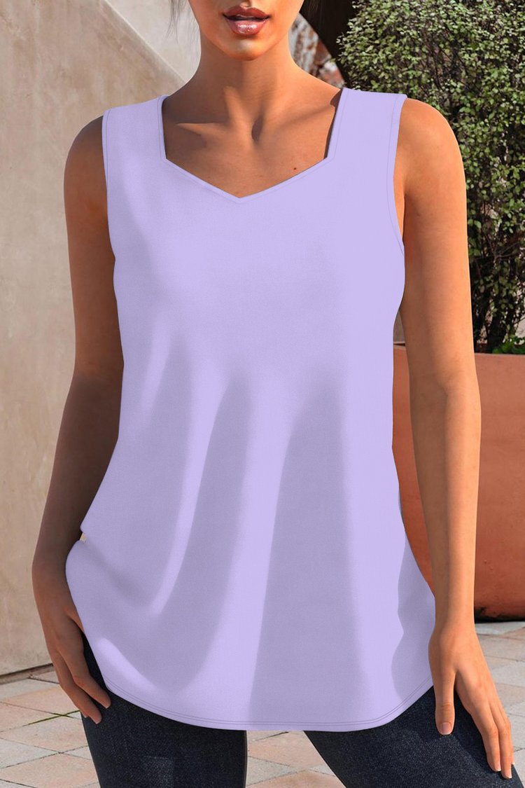 Plus Size V Neck Solid Loose Casual Tank Top